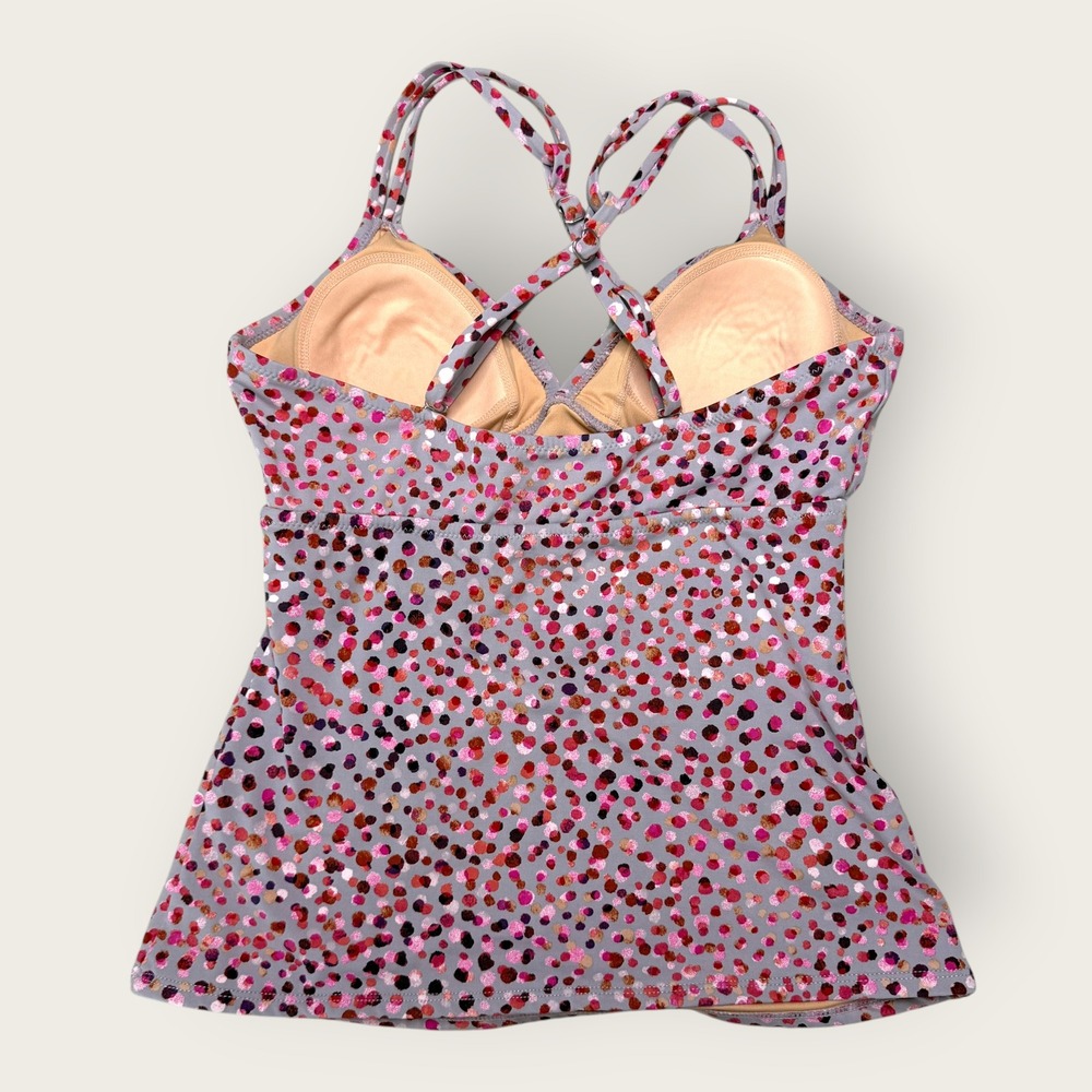 Womens Garnet Hill Tankini Top Dotted Pink Purple Adjustable Straps Size 6